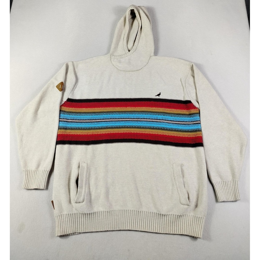 Jeff Staple Pigeon‎ Sweater Mens 2XL Beige Hooded Striped Knit Casual Streetwear